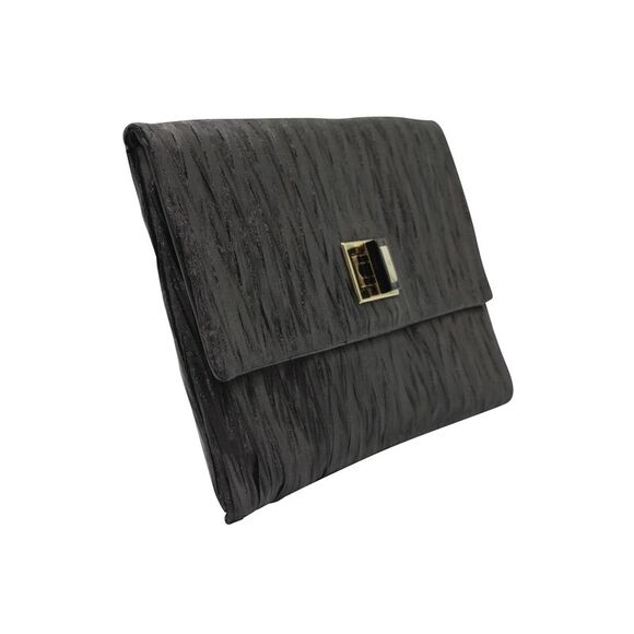Anya Hindmarch Textured Metallic Clutch Bag in Black Satin - Picture 2 of 8